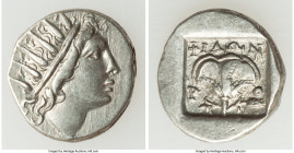 CARIAN ISLANDS. Rhodes. Ca. 88-84 BC. AR drachm (15mm, 2.14 gm, 12h). Choice VF, brushed. Plinthophoric standard, Philon, magistrate. Radiate head of ...