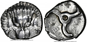 LYCIAN DYNASTS. Pericles (ca. 390-360 BC). AR third-stater (15mm, 2.73 gm, 11h). NGC MS 3/5 - 4/5. Uncertain mint. Lion scalp facing Π↑P-EK-Λ↑ (Pericl...
