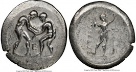 PAMPHYLIA. Aspendus. Ca. 325-250 BC. AR stater (28mm, 1h). NGC VF, brushed. Two wrestlers grappling; E between / ΕΣΤFΕΔΙΥ, slinger standing right, pla...