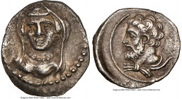 CILICIA. Uncertain mint. Ca. 4th century BC. AR obol (10mm, 9h). NGC Choice XF. Veiled female head (Arethusa?) facing, turned slightly left, wearing p...