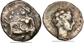 CILICIA. Tarsus. Tiribazus (ca. 388-380 BC). AR obol (9mm, 3h). NGC Choice XF. Young female kneeling left, casting astragaloi / Youthful bare male hea...