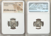 PARTHIAN KINGDOM. Mithradates II (ca. 121-91 BC). AR drachm (21mm, 12h). NGC AU. Rhagae, ca. 96/5-93/2 BC. Bust left, wearing tiara with ear flap, tor...