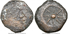 JUDAEA. Hasmoneans. Alexander Jannaeus (103-76 BC). AE prutah (15mm). NGC VF, scratches. Jerusalem. BAΣIΛEΩΣ AΛEΞANΔPOY, anchor / Yehonatan the King (...