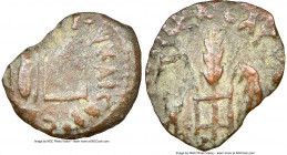 JUDAEA. Roman Procurators. Pontius Pilate (AD 26-36). AE prutah (14mm, 12h). NGC VF, repatinated. Jerusalem, dated Regnal Year 16 of Tiberius (AD 29/3...