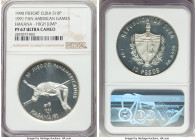 Republic silver Proof Piefort "High Jump" 10 Pesos 1990 PR67 Ultra Cameo NGC, KM-P37. Mintage: 100. Pan-American Games - Havana issue. 

HID09801242...