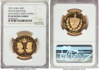 Republic gold Proof "Pinzon Brothers - New World 500th Anniversary" 50 Pesos 1991 PR69 Ultra Cameo NGC, Havana mint, KM446. Mintage: 200. AGW 0.4994 o...