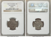 Danish Colony. Frederick V 12 Skilling 1748 XF45 NGC, KM6.1. Monogram one year type. 

HID09801242017

© 2020 Heritage Auctions | All Rights Reser...