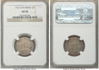 Danish Colony. Frederick V 12 Skilling 1763 AU50 NGC, KM6.2. Silver-blue and rose-gold toned. 

HID09801242017

© 2020 Heritage Auctions | All Rig...