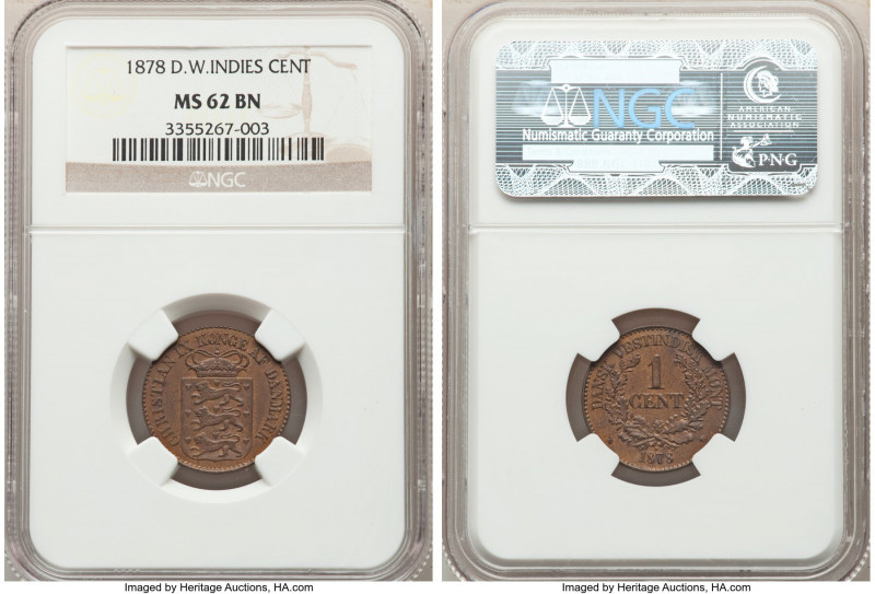 Danish Colony. Christian IX Cent 1878-(h) MS62 Brown NGC, Copenhagen mint, KM68....