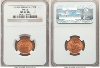 Menelik II 3-Piece Lot of Certified 1/32 Birr Issues EE 1889 (1896) NGC, Addis Ababa mint, KM11. Lot includes (1) MS64 Red, (1) MS64 Red and Brown and...