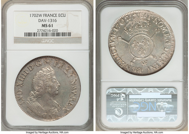 Louis XIV Ecu 1702-W MS61 NGC, Lille mint, KM329.20.

HID09801242017

© 2020...