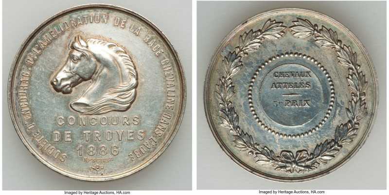 Troyes Pair of Uncertified "Horse Breeding" Medals, 1) silver Medal 1886 - AU, 4...