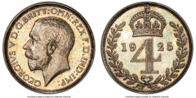 George V 4-Piece Certified Prooflike Maundy Set 1925 PCGS, 1) Penny - PL65, KM-811a 2) 2 Pence - PL66, KM812a 3) 3 Pence - PL66, KM813a 4) 4 Pence - P...