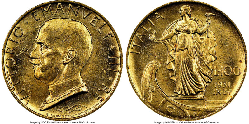 Vittorio Emanuele III gold 100 Lire Anno IX (1931)-R MS62 NGC, Rome mint, KM72. ...