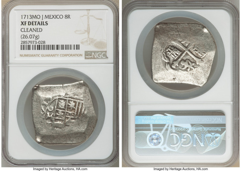 Philip V Cob 8 Reales 1713 Mo-J XF Details (Cleaned) NGC, Mexico City mint, KM47...