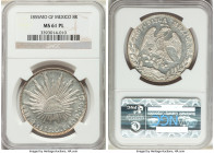 Republic 8 Reales 1855 Mo-GF MS61 Prooflike NGC, Mexico City mint, KM377.10, DP-Mo41. Conservatively graded, quite nice with blast white mirrored surf...