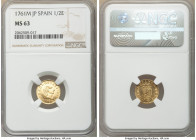Charles III gold 1/2 Escudo 1761 M-JP MS63 NGC, Madrid mint, KM389.1.

HID09801242017

© 2020 Heritage Auctions | All Rights Reserved