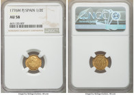 Charles III gold 1/2 Escudo 1776 M-PJ AU58 NGC, Madrid mint, KM415.1. Decent portrait, popular collector date, merlot toning. 

HID09801242017

© ...