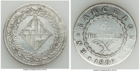 Barcelona. Joseph Napoleon 5 Pesetas 1809 VF (Grafitti), KM69. 38.8mm. 26.74gm. 

HID09801242017

© 2020 Heritage Auctions | All Rights Reserved