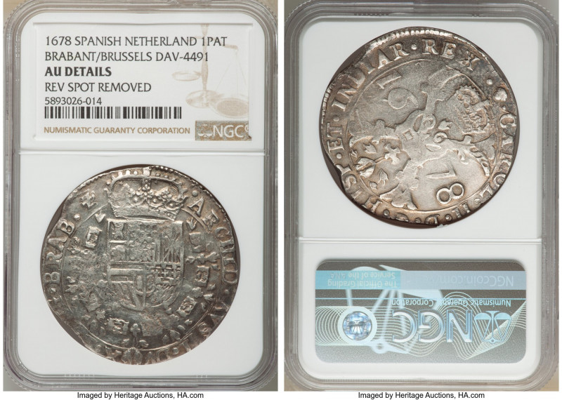Brabant. Charles II Patagon 1678 AU Details (Reverse Spot Removed) NGC, Brussels...