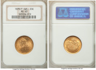 Oscar II gold 20 Kronor 1878/7-EB MS63 NGC, KM748. Clear overdate visible on second 8. Lustrous mint bloom with rose toning and accurately graded. 
...