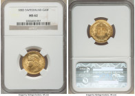 Confederation gold 20 Francs 1883 MS62 NGC, KM31.1. AGW 0.1867 oz. 

HID09801242017

© 2020 Heritage Auctions | All Rights Reserved