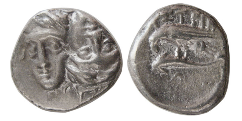 MOESIA, Istros. 4th century BC. AR Quarter Drachm (1.10 gm; 12 mm). Facing male ...