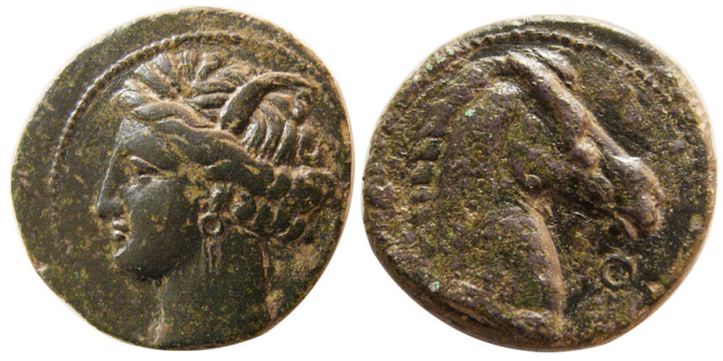 ZEUGITANA, Carthage. 300-264 BC. Æ (4.40 gm; 20 mm). Head of Tanit left / Head o...