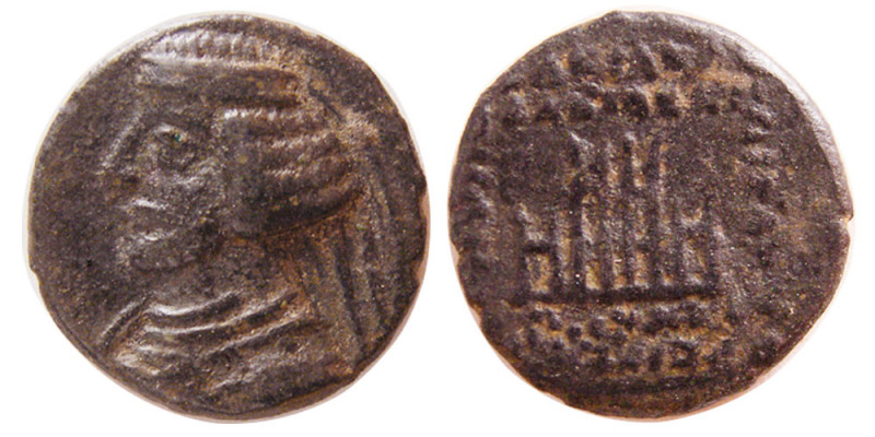 KINGS of PARTHIA. Orodes II. 57-38 BC. Æ Dichalkoi (2.38 gm; 15 mm). Sellwood 45...