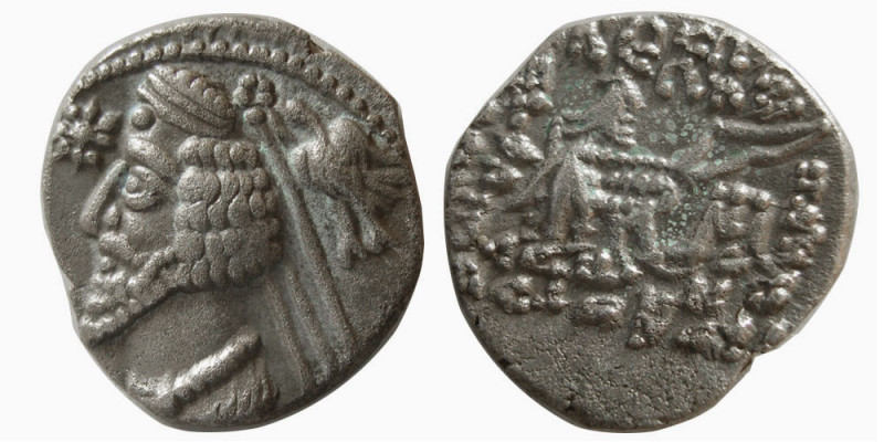 KINGS of PARTHIA. Phraates IV. 38-2 BC. AR Drachm (3.78 gm; 18 mm). Mithradatker...