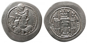 SASANIAN KINGS. Varhran (Bahram) V. AD. 420-428. Silver Drachm. SH (Shiz) mint.