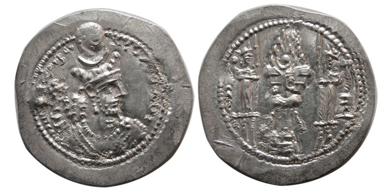 SASANIAN KINGS. Varhran (Bahram) V. AD. 420-428. Silver Drachm (4.18 gm; 30 mm)....