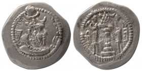 SASANIAN KINGS. Peroz. AD. 457-484. 2nd crown. Silver Drachm.  AT (Aturpadegan) mint.
