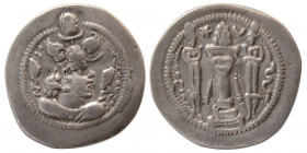 SASANIAN KINGS. Peroz. AD. 457-484. 3rd crown Silver Drachm. WH ( Veh Ardashir ) mint.