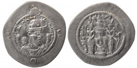 SASANIAN KINGS. Khosrau I. AD. 531-579. Silver Drachm. MR (Marv) mint, year 28.
