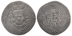 SASANIAN KINGS. Khosrau II. AD. 591-628. Silver Drachm. BBA (Ctesiphon) mint, year 26.