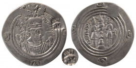 SASANIAN KINGS. Khosrau II. AD. 591-628. Silver Drachm. MA (Mahan) mint, year 26.
