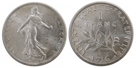 FRANCE, REPUBLIC. 1916. Silver One franc.