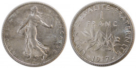 FRANCE, REPUBLIC. 1917. Silver One franc.