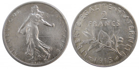 FRANCE, REPUBLIC. 1915. Silver Two francs.