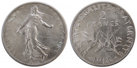 FRANCE, REPUBLIC. 1916. Silver Two francs.