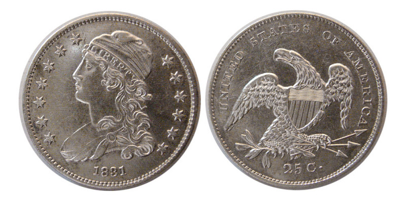 UNITED STATES. 1831. Early Capped Bust. 25 Cents. Lovely strike. Choice UNC. Cle...