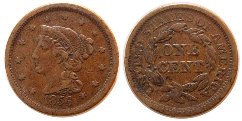 UNITED STATES. 1856. Braided Hair Large Cent (10.74 gm; 27 mm). Reddish patina. ...