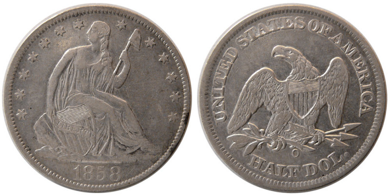 UNITED STATES. 1858. Silver half Dollar Seated Liberty (12.36 gm; 30 mm). Choice...