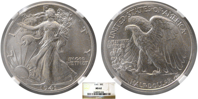 UNITED STATES. 1941. Half Dollar. NGC-MS 62. Certificate # 2648599-024.