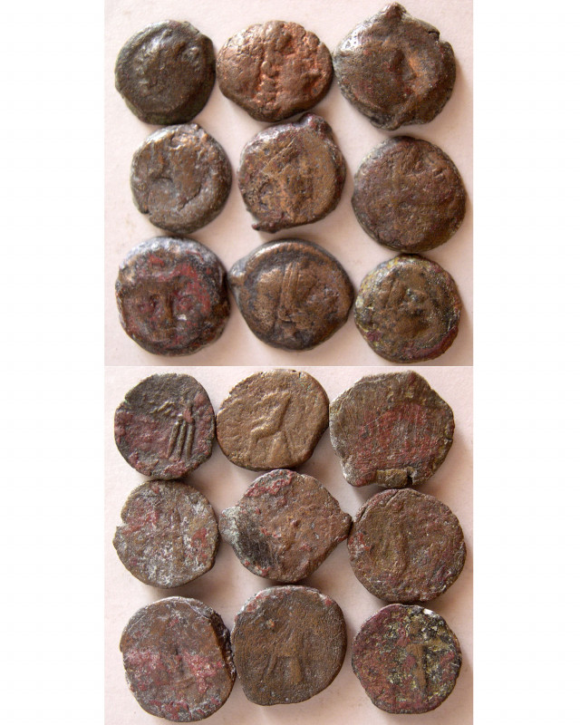 Group Lot of 9 Seleukid Bronze coins. Average grade Fine.