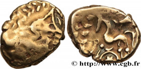 GALLIA BELGICA - SUESSIONES (Area of Soissons)
Type : Statère à l'œil, stylisé - cheval à gauche, var. 5 
Date : c. 60-50 AC. 
Metal : gold 
Diameter ...