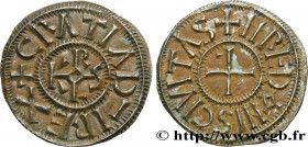 CHARLES II LE CHAUVE / THE BALD
Type : Denier 
Date : c. 864-875 
Date : n.d. 
Mint name / Town : Rennes 
Metal : silver 
Diameter : 20  mm
Orientatio...