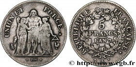 DIRECTOIRE
Type : 5 francs Union et Force, Union serré, seulement gland extérieur, petite feuille 
Date : An 7 (1798-1799) 
Mint name / Town : Paris 
...