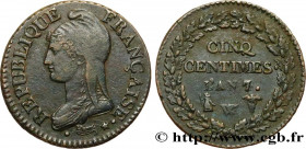 DIRECTOIRE
Type : Cinq centimes Dupré, grand module 
Date : An 7 (1798-1799) 
Mint name / Town : Lille 
Quantity minted : --- 
Metal : copper 
Diamete...